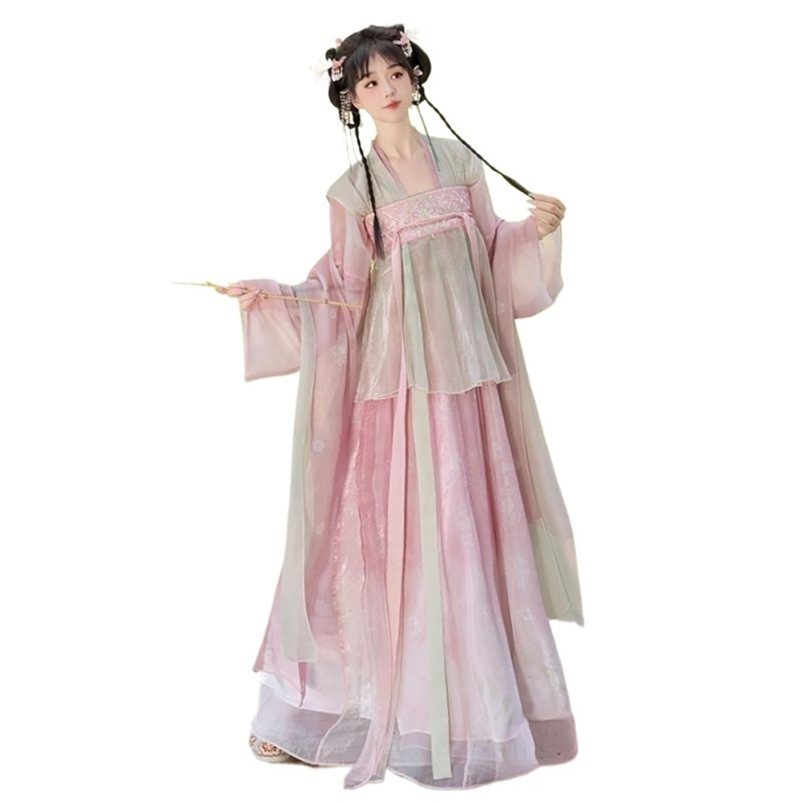 Chińska sukienka Hanfu kobiety przebranie na karnawał strój na imprezę Vintage starożytna dynastia Tang różowy i żółty gradient Plus rozmiar