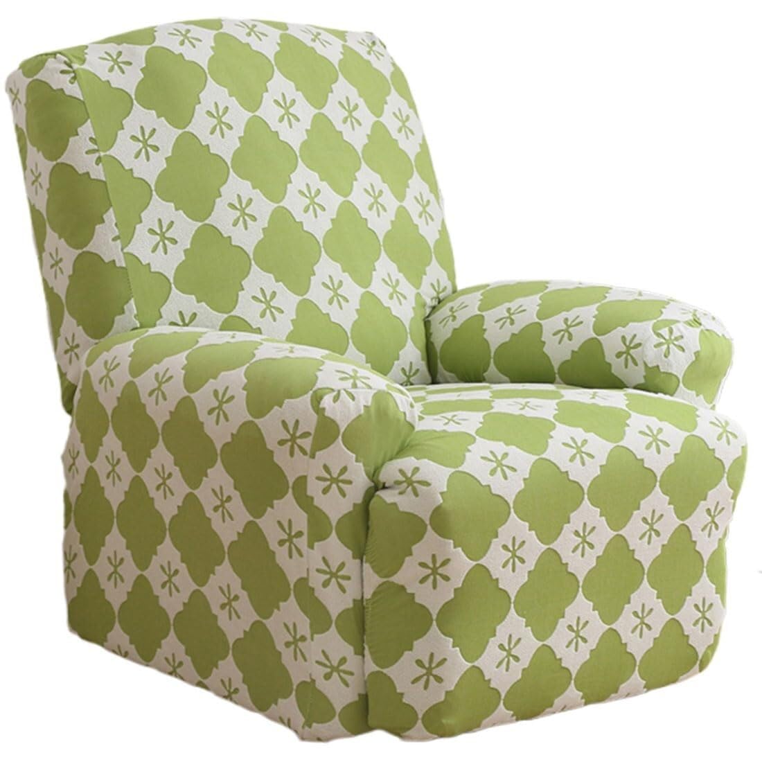 BEIWOSHA Recliner Slipcovers 3-Pieces Stretch Jacquard Recliner Cover with Printed Pattern Thickened Soft Reclining Chair Slipcover Furniture Protector for Kids Pets(Blue-green,3 Seater)