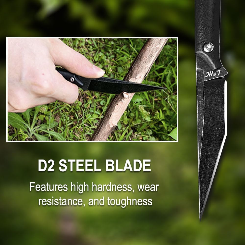 7.5" EDC Fixed Blade Knife with Kydex Sheath, Small Pocket Fixed Blade Knife with Stonewashed D2 Steel Blade and G10 Handle, Survival Camping Hiking Utility Knives, Gifts for Men