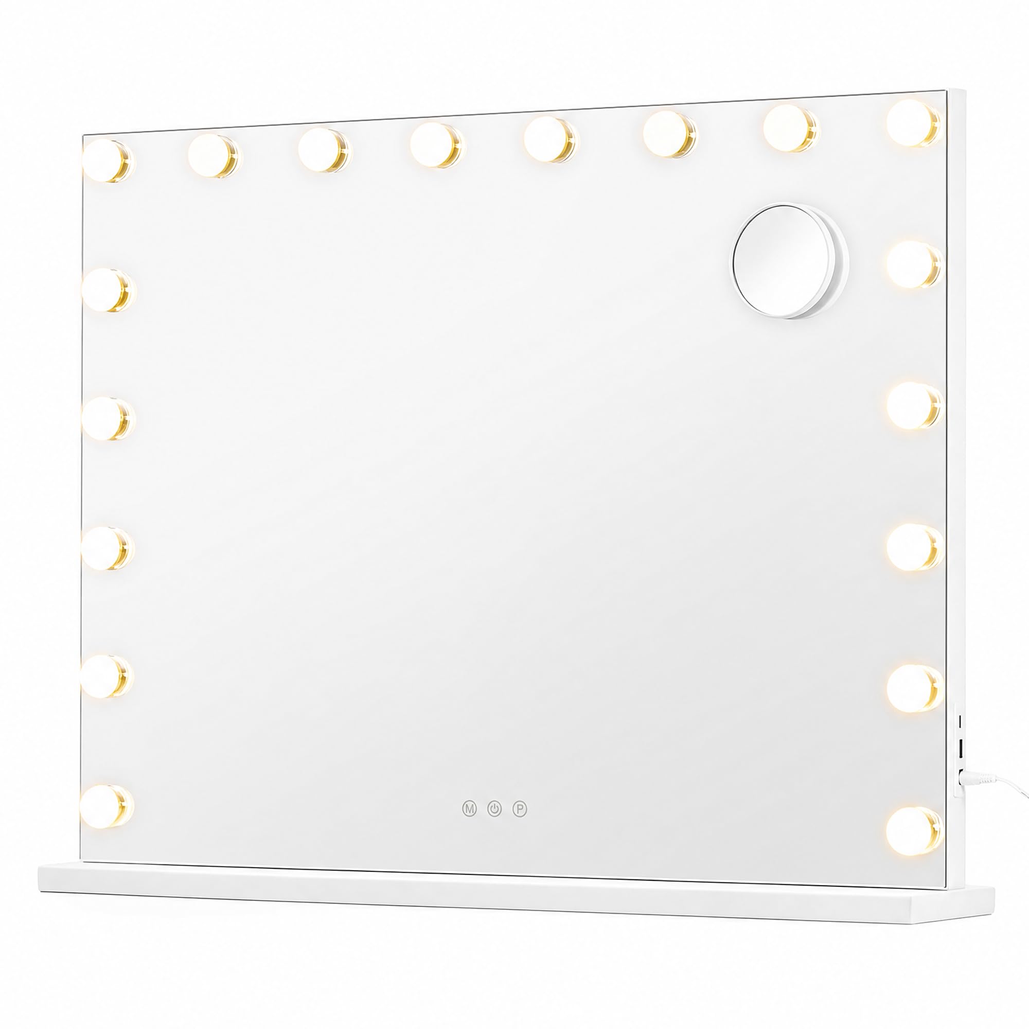 SONGMICS Specchio Trucco con Luci, 15 LED Dimmerabili, 3 Colori, Specchio Ingranditore 10x, Porte USB, da Tavolo o Parete, 62 x 80 x 5,7 cm, Bianco Opaco, Collezione Berit LWM223WC02