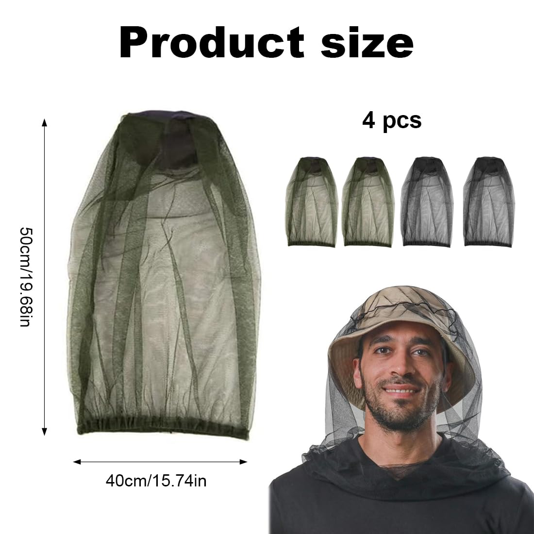4 Pezzi Cappello con Retina antizanzare,Apicoltura Anti Zanzara Ape Insetto Maschera per Mosche Cappello con Rete per la Testa Visiera Visiera Attrezzatura per la Pesca all'aperto (Nero + Verde)
