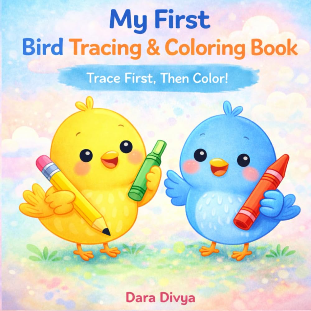 My first bird tracing and colouring book: 20 cute and simple birds tracing and colouring pages
