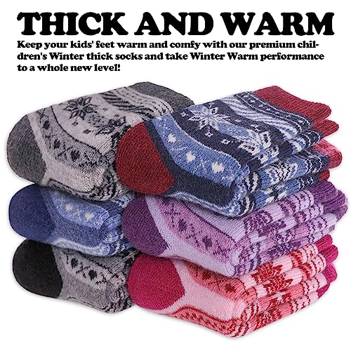 Image of FNOVCO Children's Winter Warm Wool Socks Kids Boys Girls Animal Socks 6 Pairs