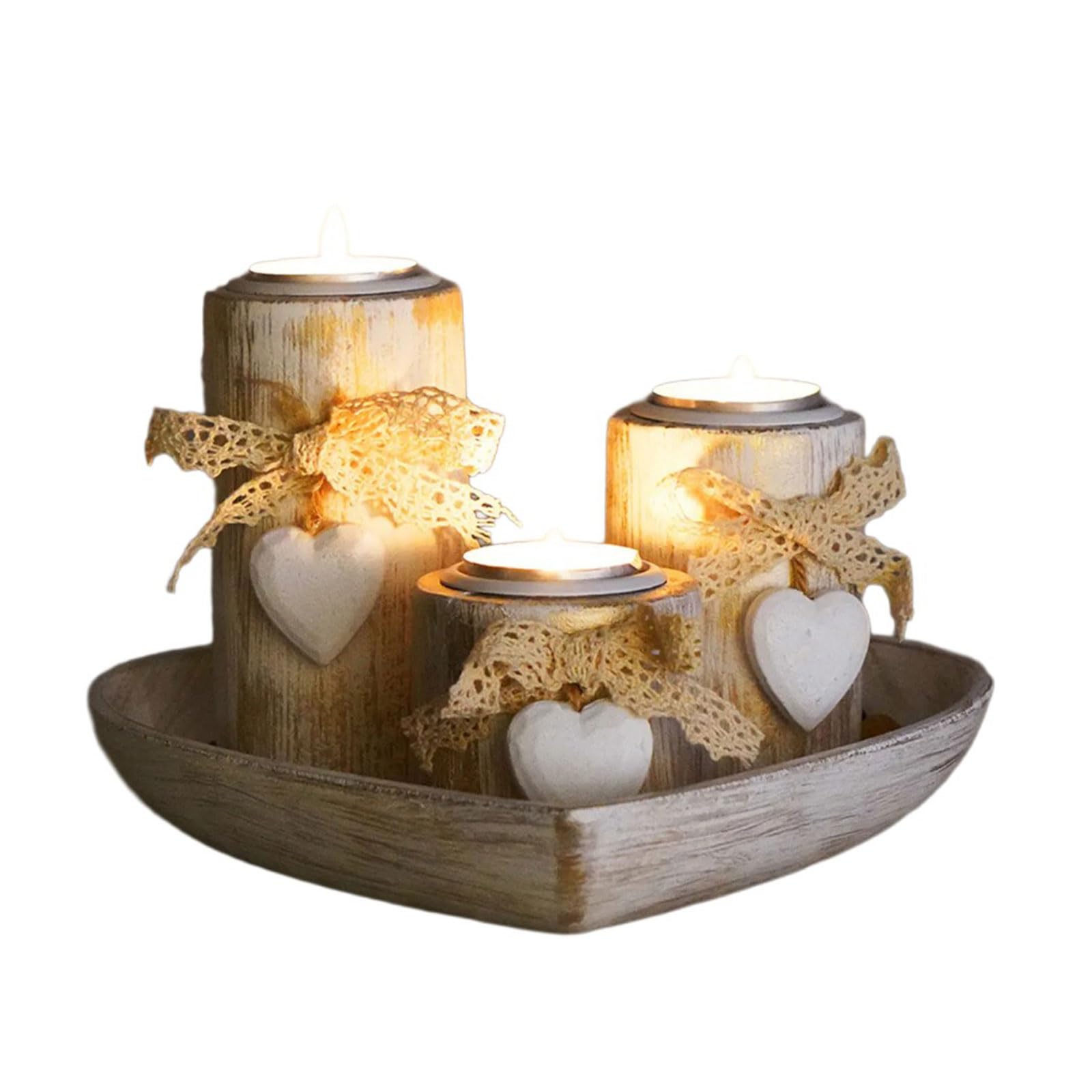 Laikoutd Wooden Heart Shape Tray And 3Pcs Votives Tealight Holders For Romantics Wedding Or Valentines Day Decoration Heart Shape Tray
