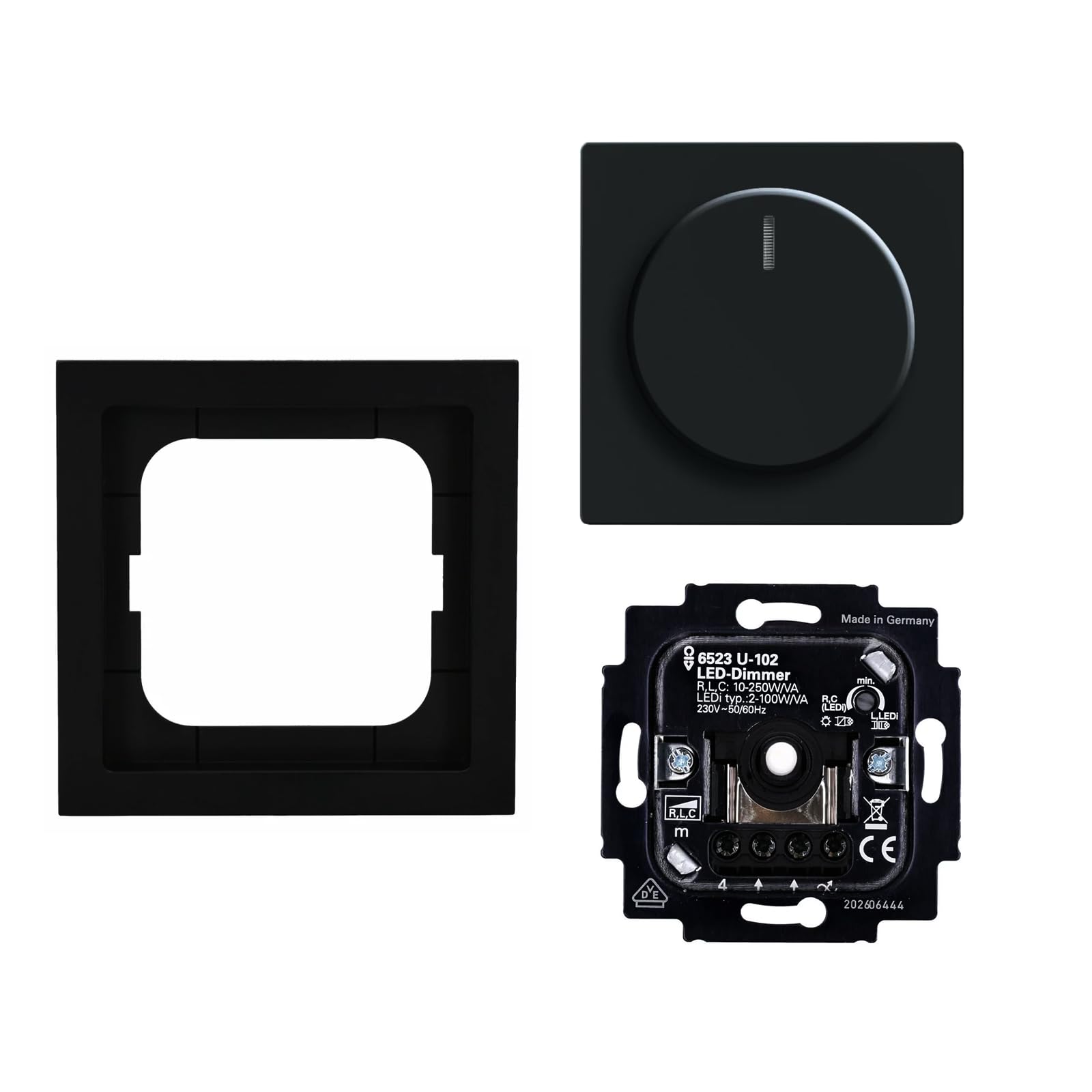 Busch-Jaeger future linear Komplett-Set: 6523 U-102 Busch-Drehdimmer + Drehkopf + 1721-885K Rahmen 1-fach schwarz matt