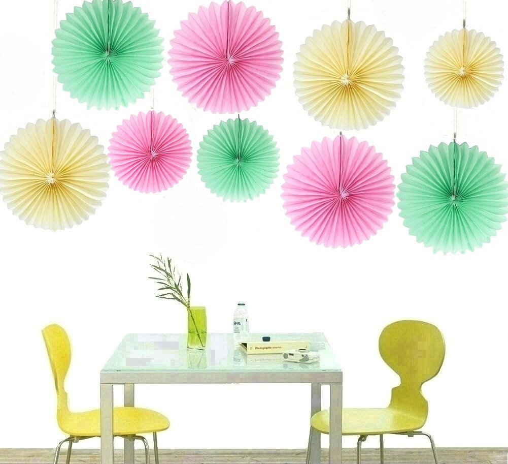 zorpia® Decorative Fan - Tissue Paper Fan Collection - 12 Assorted Fans of 10, 16-Inch