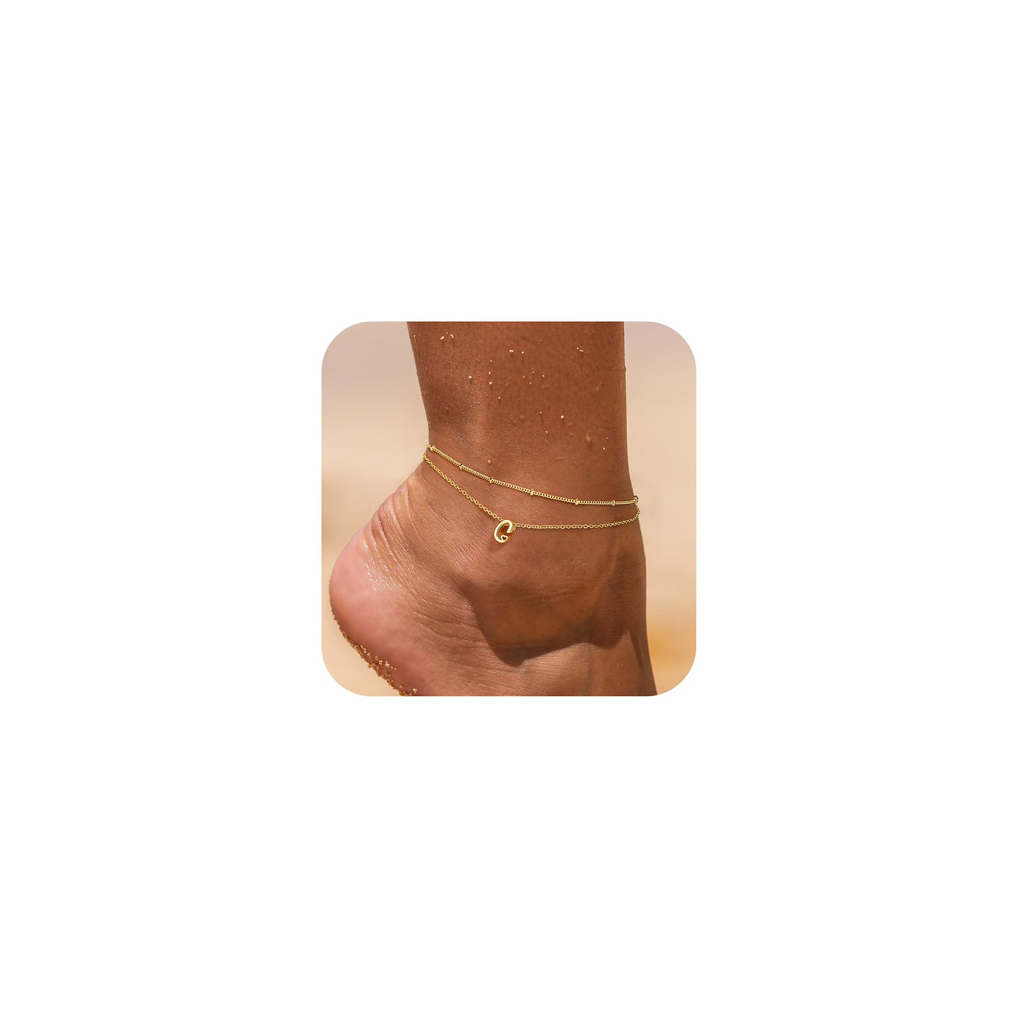 Yoosteel Gold Initial Ankle Bracelets for Women, 14K Gold Plated Dainty Layered Letter A-Z Anklets Set for Women Hot Fashi...