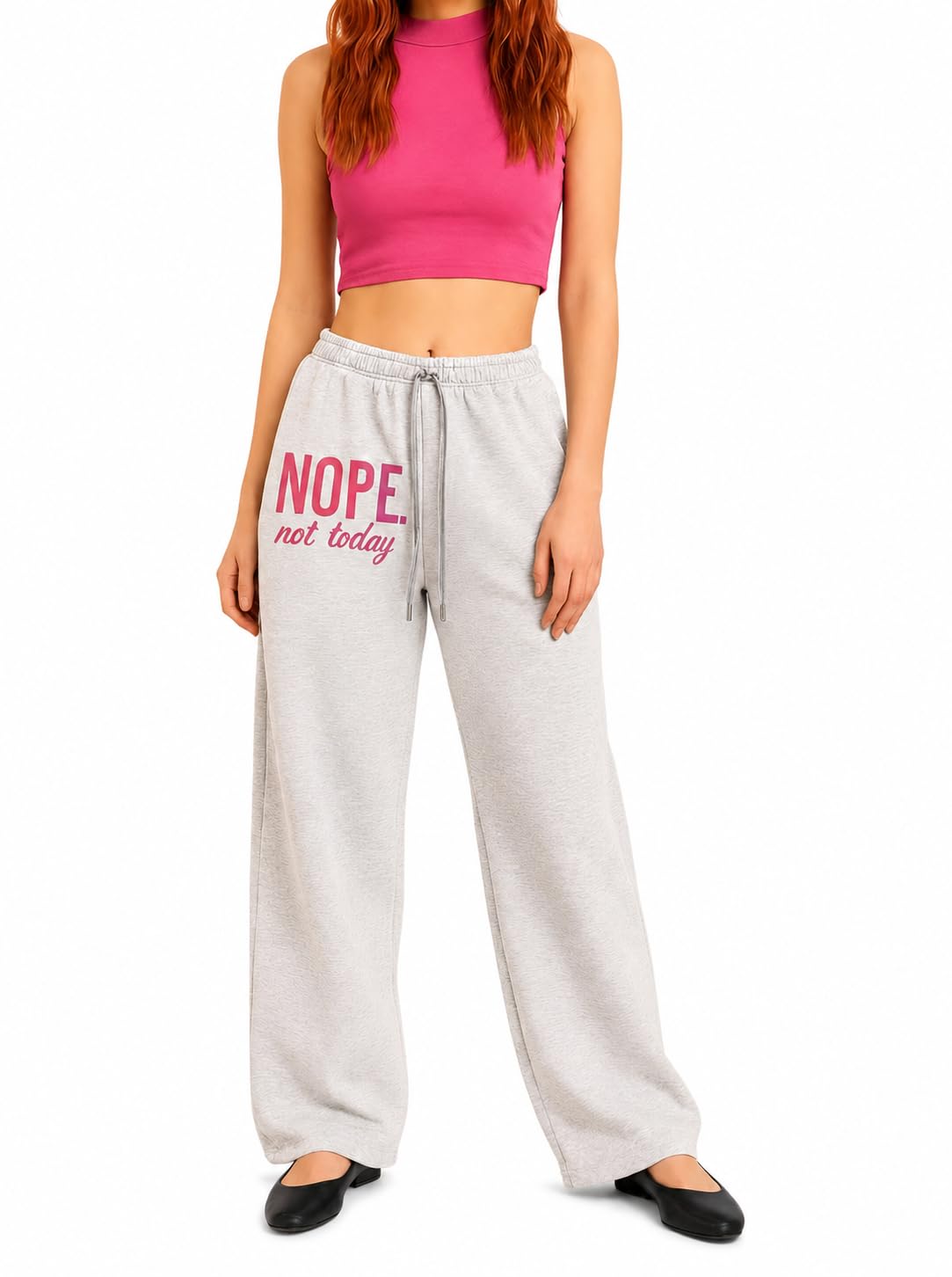 tedwoods Women’s Black Wide Leg Sweatpants | “Nope. not Today” Printed Stylish Lounge Trousers-picture-22