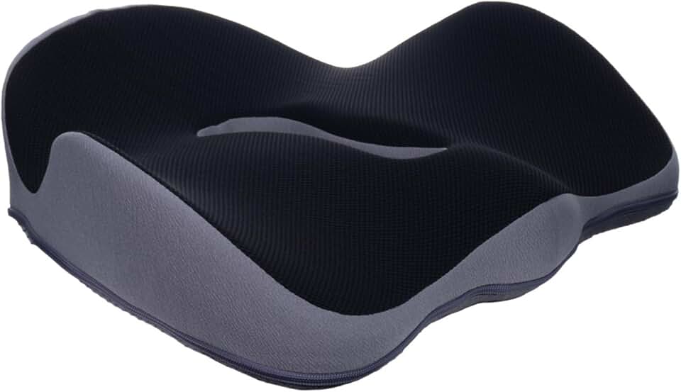 Almofada de Assento Ortopédica em Espuma de Memória - Design Ergonômico Curva W para Alívio de Dores na Lombar - Suporte para Cadeira de Escritório, Carro e Home Office - Capa Respirável, Preto