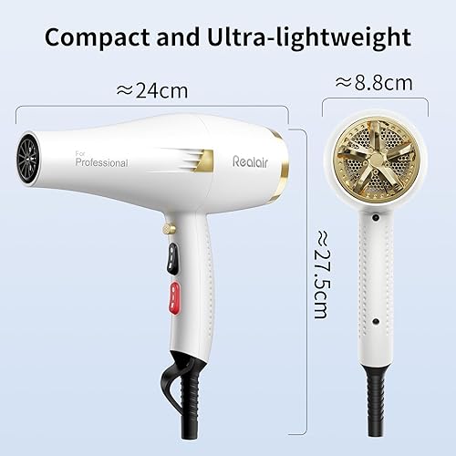 Miniatura 8 de Secador de pelo iónico, secador profesional de 1875 W con concentrador y accesorios difusores, 3 ajustes de calor2 velocidades, botón de disparo