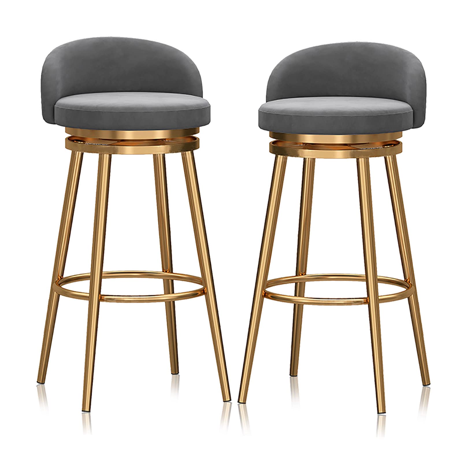 Tabourets de bar dorés pivotants 360° lot de 2 velours gris hauteur 65 cm cuisine