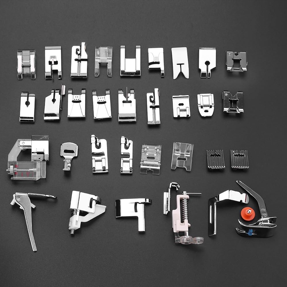 DEWIN 32 Pezzi Piedini Macchina da Cucire Kit Piedini,Set di Piedini per Cucire Domestico Piedino Macchina da Cucire Kit per la Giunzione dei Bordi e la Chiusura Lampo
