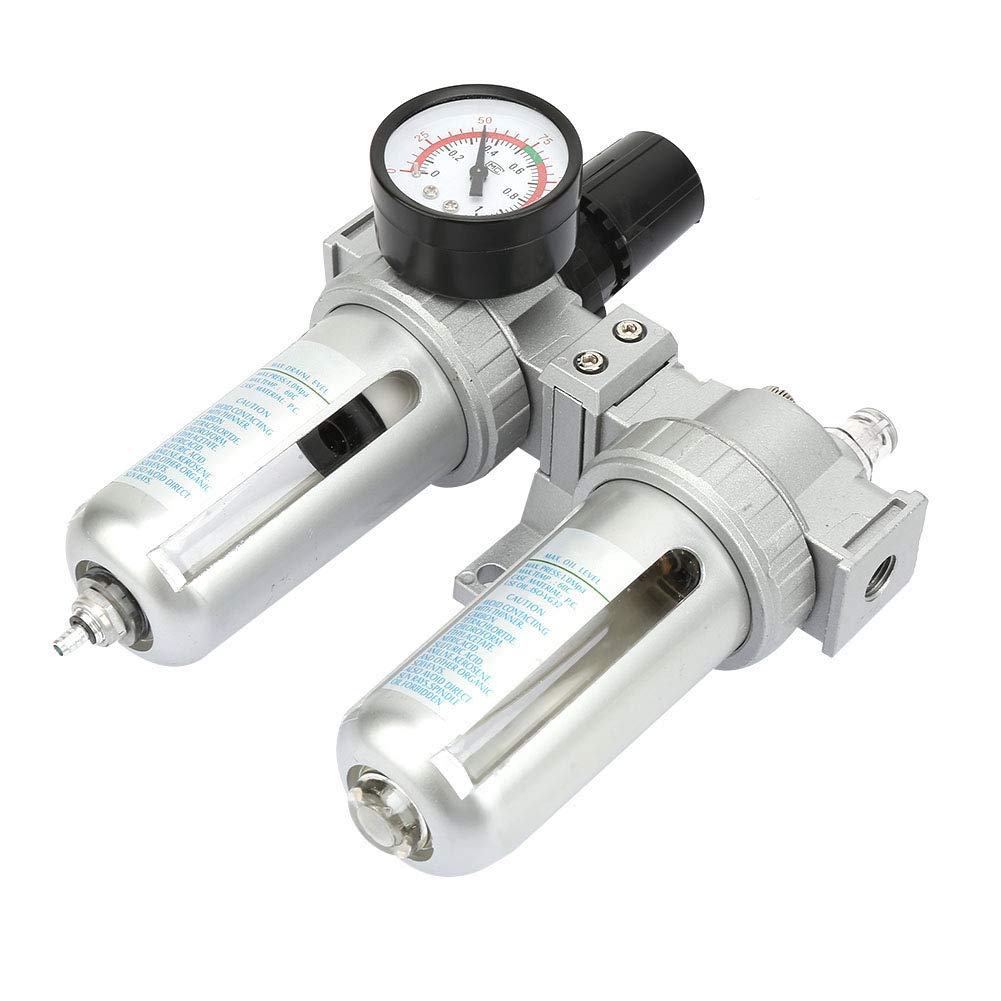 Lubrificatore Regolatore Filtro Aria Compressa Combo Regolatore di Pressione da 3/8 Pollici in Lega di Alluminio per Utensili Pneumatici e Applicazioni Pneumatiche (SFC200)