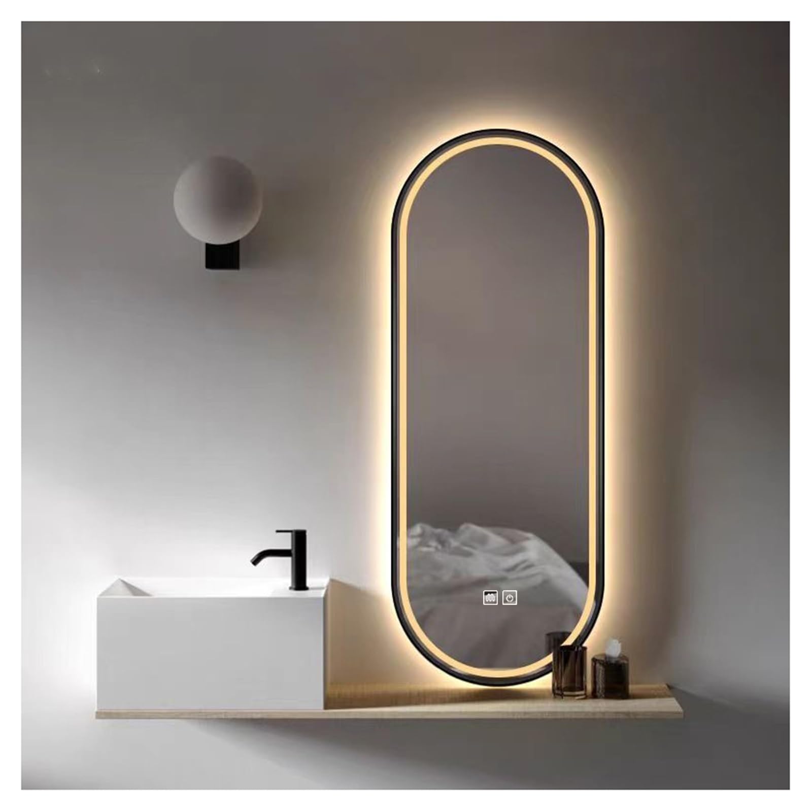 FGXHHS Bathroom Led Mirror ，Bathroom with LED Lights，LED for Bathroom，Backlit ，with Touch Sensor/Demister pad，Shatterproof，Adjustable Lights(A,H90*W60cm/H35.4*W23.6IN)