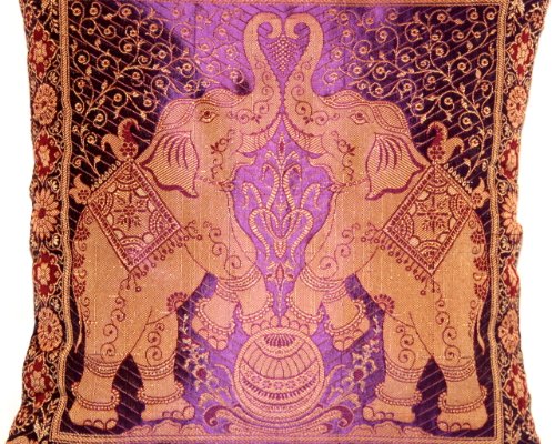 ***Lila*** Indische Banarasi Seide Deko Kissenbezüge 40 cm x 40 cm, Extravaganten Elefant Design für Sofa & Bett… – Bild 3