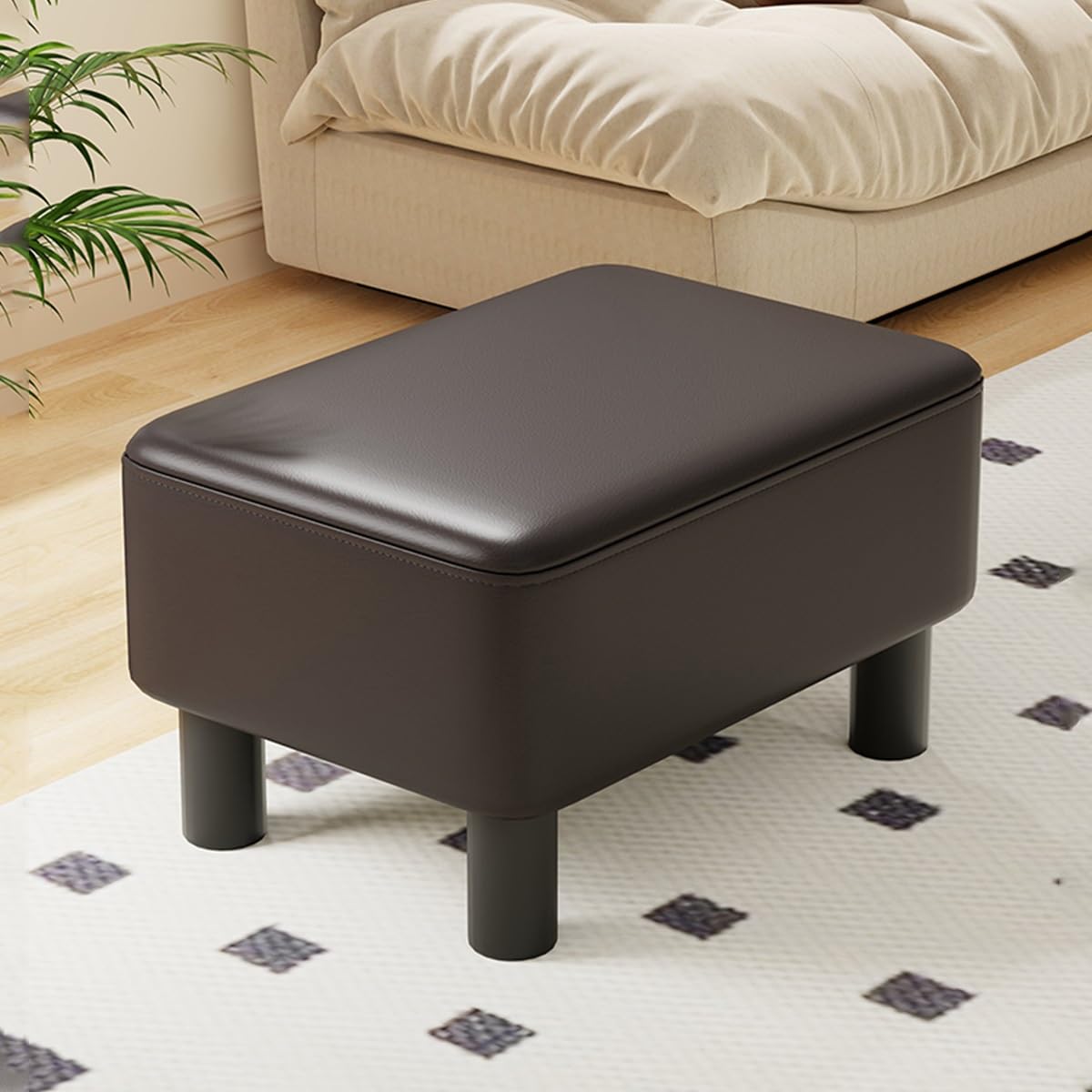 Banc de salon rectangulaire design minimaliste cuir noir Nero