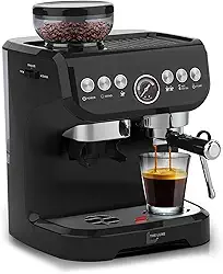 Cafeteira Espresso Profissional com Moedor Integrado, Black Piano, 1560W, 15 Bar, 127v, Botões Iluminados, Semiautomática, 34x28x28cm