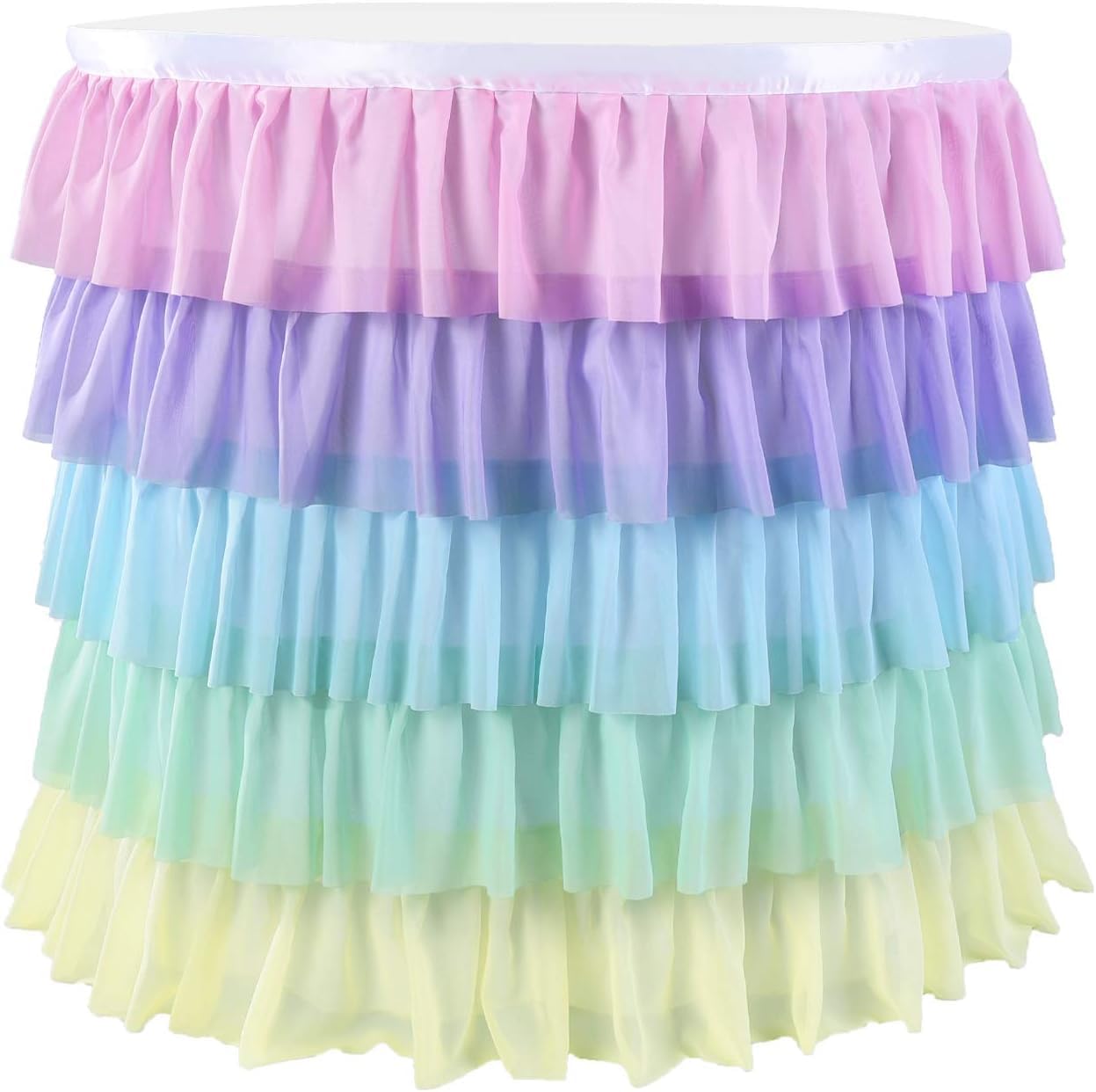 6ft Tutu Table Skirt for Rectangle Round Tables Chiffon Table Cloth for Birthday Party Decorations Baby Shower Parties Ruffle Table Skirting (Pastel Rainbow, 6FT)