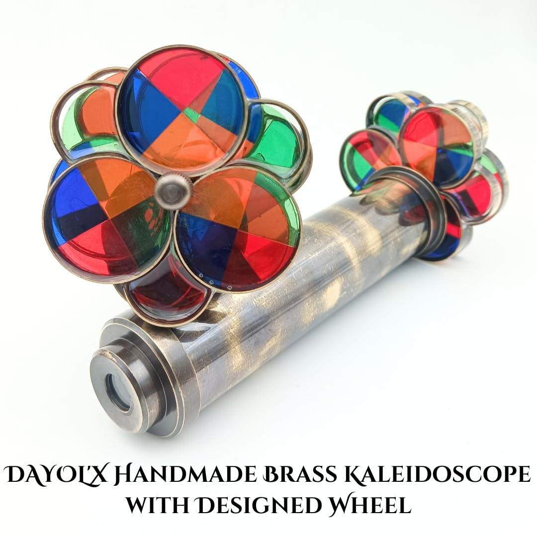 DAYOL'X Handmade Brass Kaleidoscope Educational Gift | Vintage Collection Replica, Birthday, Every Occasion Gift for Adults and Kids - Brass Kaleidoscope with Designed Wheel - (Pack of ONE)
