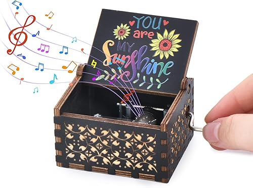 Miniatura 7 de Caja de música de madera, instrumento musical de manivela de madera con Melody You're My Sunshine regalo a familiares amigo amante classmate (You're