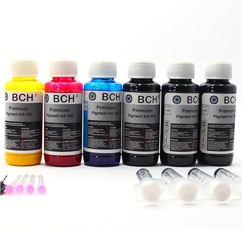 BCH® Tinta de repuesto de pigmento prémium para cartuchos 910 934 935 950 952 962 - Kit de tinta de repuesto de 6 cartuchos de 3.4 fl oz