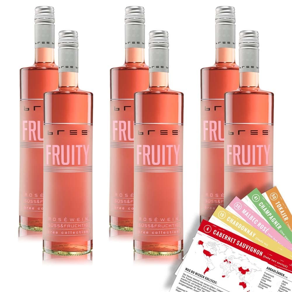 Bree Fruity Rosé QbA, süß&fruchtig, sortenreines Weinpaket + VINOX Winecards (6x0,75l)