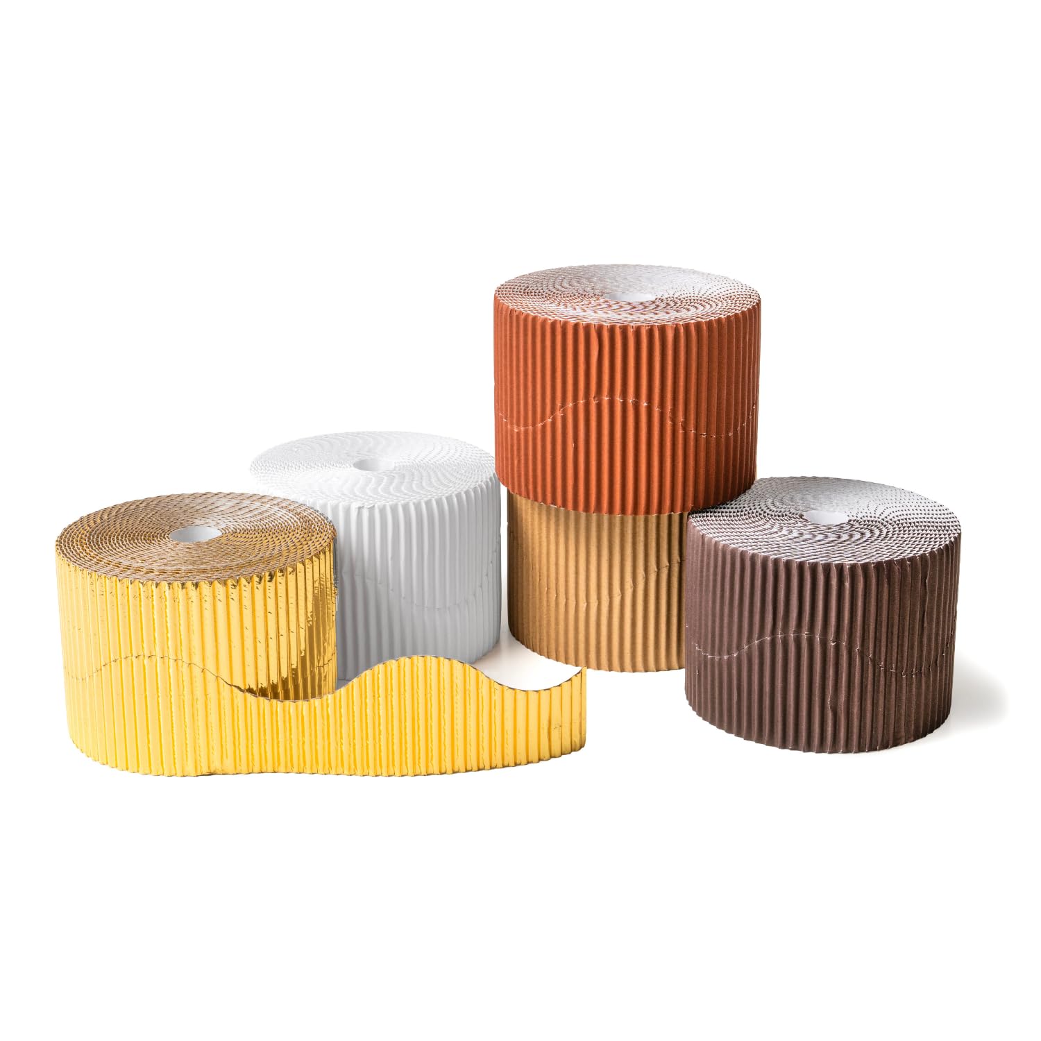 Hawksbill Border Roll Assortment 5 Natural Colours for Classroom Displays 57mm x 7.5m (15m When Split) – Scalloped Acid Free Fade-Resistant Corrugated Display Borders for Classrooms