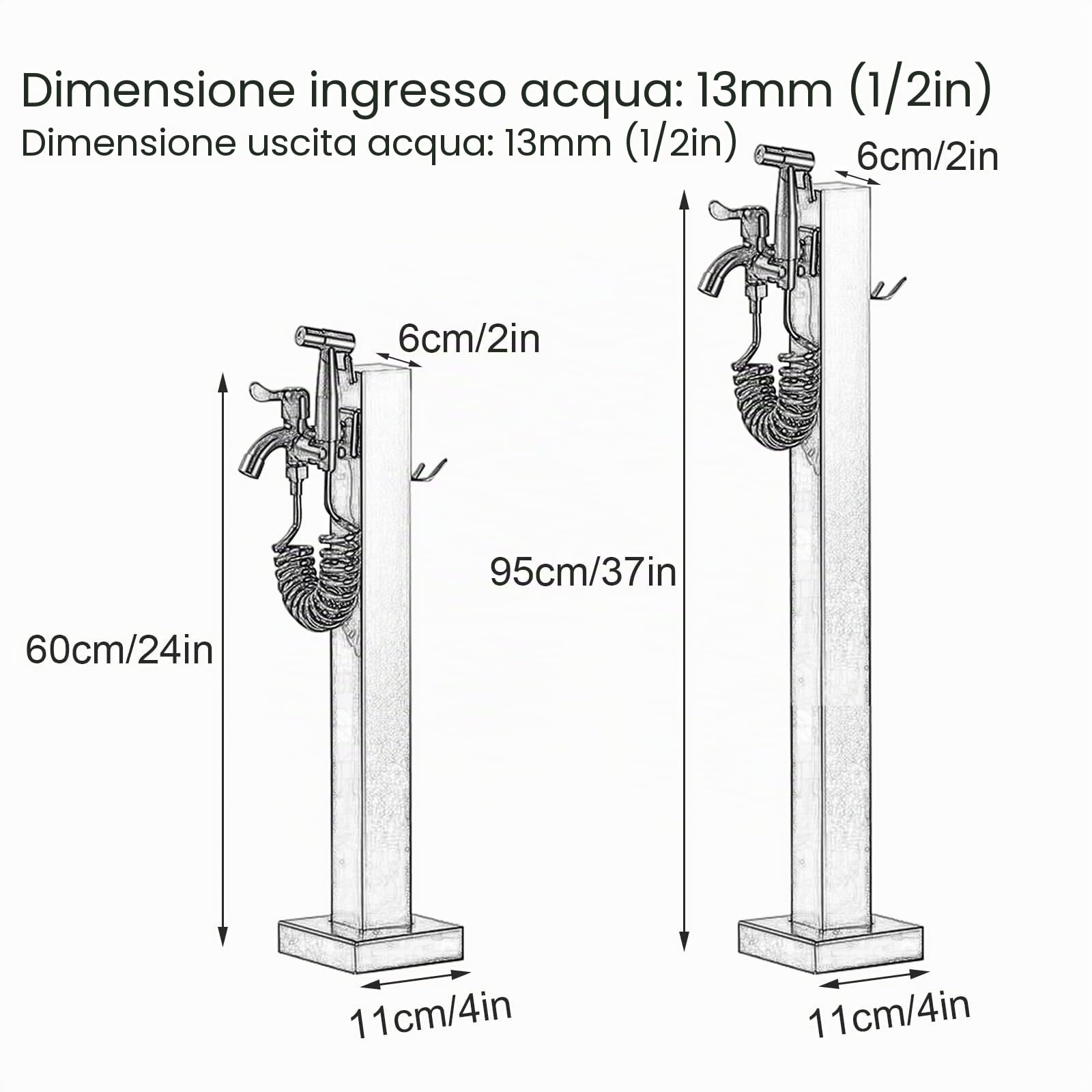 Colonna Acqua Giardino da Esterno, Rubinetto Giardino Fontana da Giardino in Acciaio Inossidabile 304, Rubinetto a Doppia Uscita con Pistola a Spruzzo, per Irrigazione da Giardino, Fattoria, Cortile(B