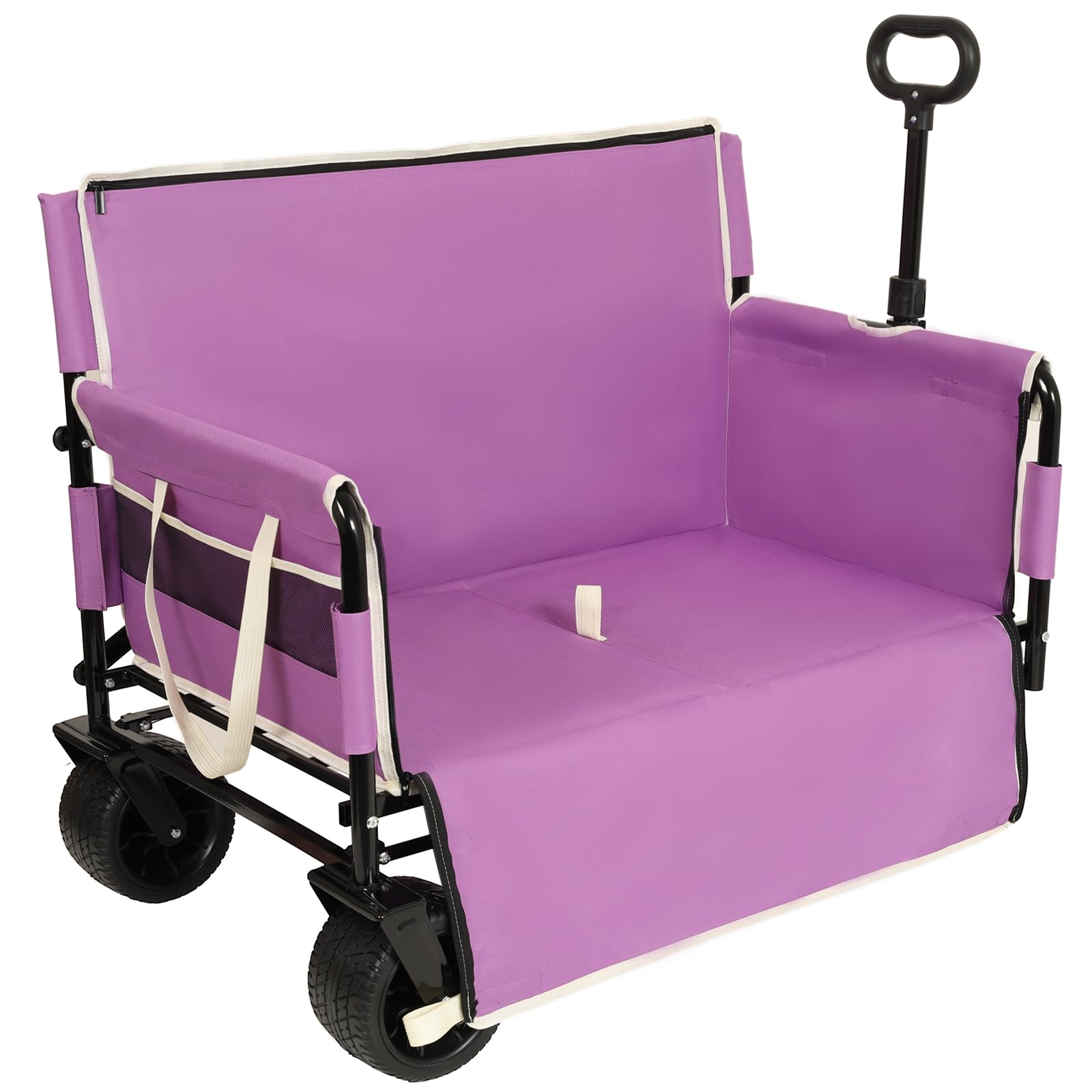 3-in-1 Convertible Folding Wagon Cart with Bench Seat &amp; Storage - 500lbs Heavy-Duty Utility Wagon, 180L Capacity All-Terrain Wheels for Camping, Beach, Sports, Garden (Purple)