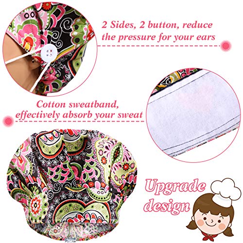Image of Geyoga 5 Pcs Bouffant Caps with Buttons for Nurse Adjustable Bouffant Turban Hats with Sweatband for Women Men 5 Styles