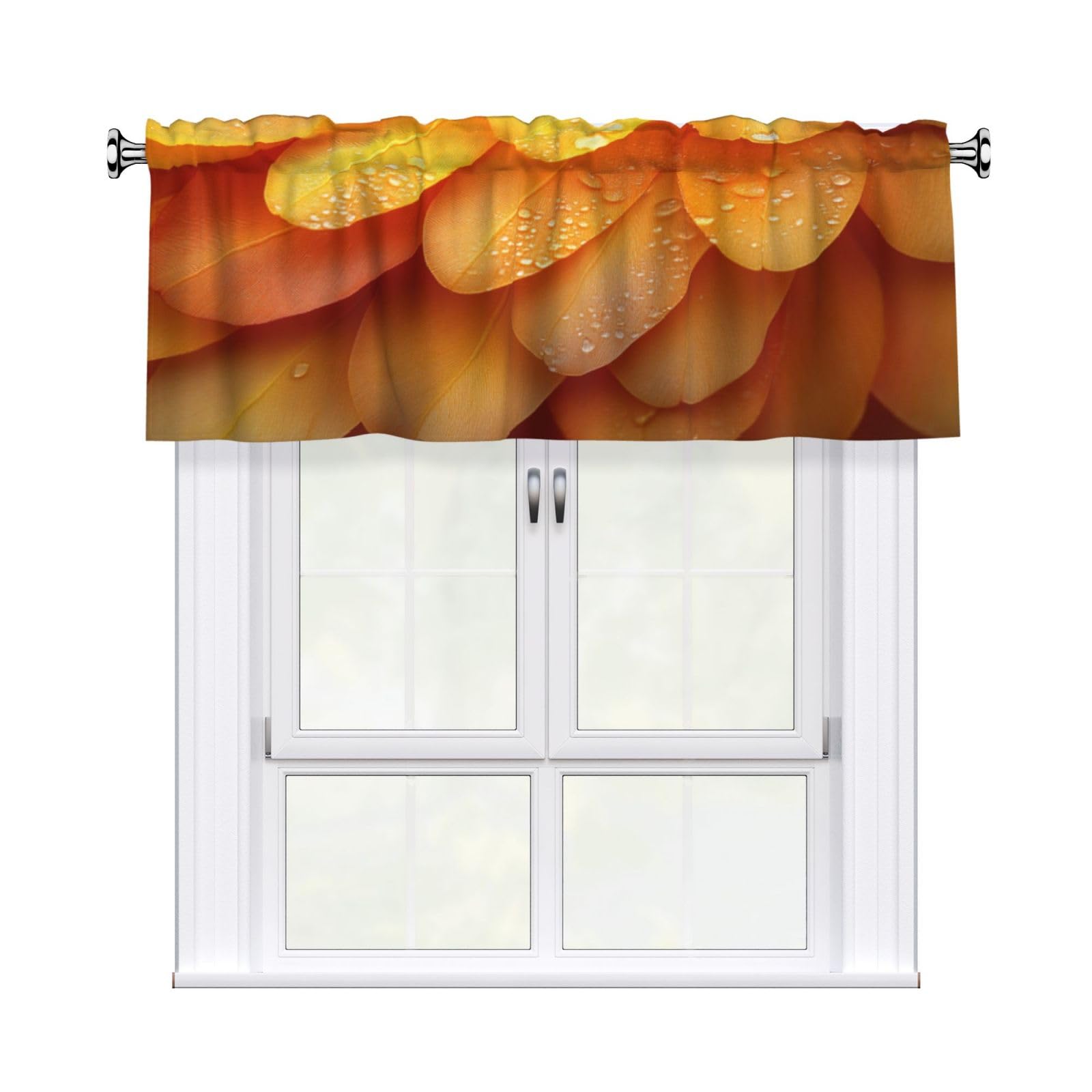 Woshuwo Yellow Flower Petals Valances For Windows Rod Pocket Window Treatment Short Curtains For Kitchen Living Room Bedroom Decor 54x18in