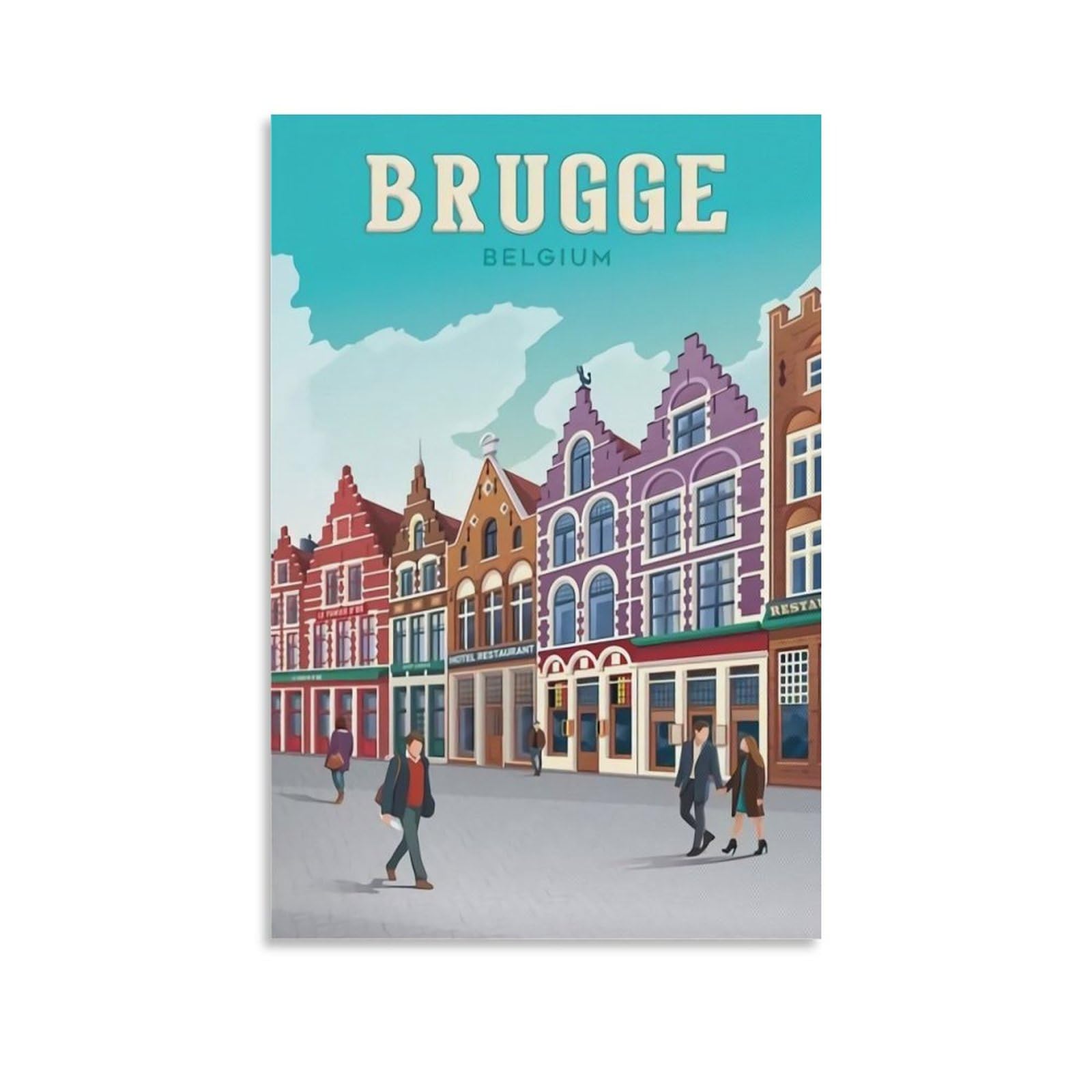Orbana Unframe-Style Brugge Belgium Vintage Travel Posters Landscape 08X12inch(20X30cm) Canvas Print For Living Room, Bedroom, Dorm, Home, Office Wall Decoration