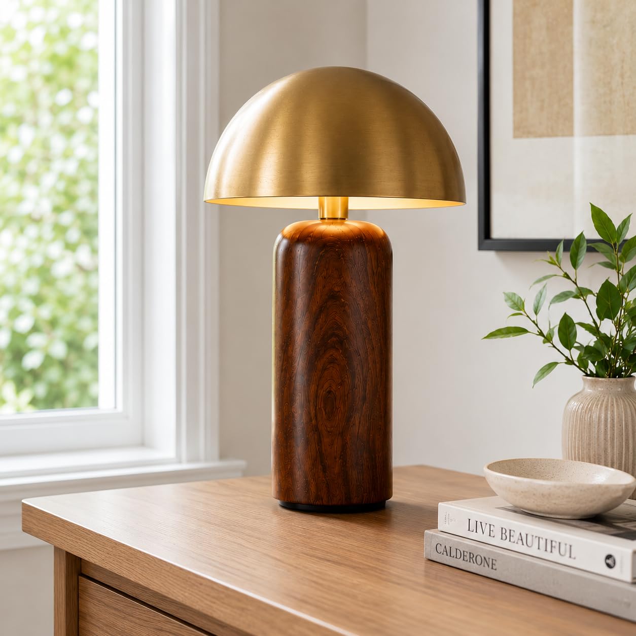 Natural Wooden Mushroom Table Lamp for Bedroom | Modern Decorative Bedside Night Lamp with Dome Shade | Ambient Lighting Desk Lamp for Living Room, Office & Home Decor-picture-22