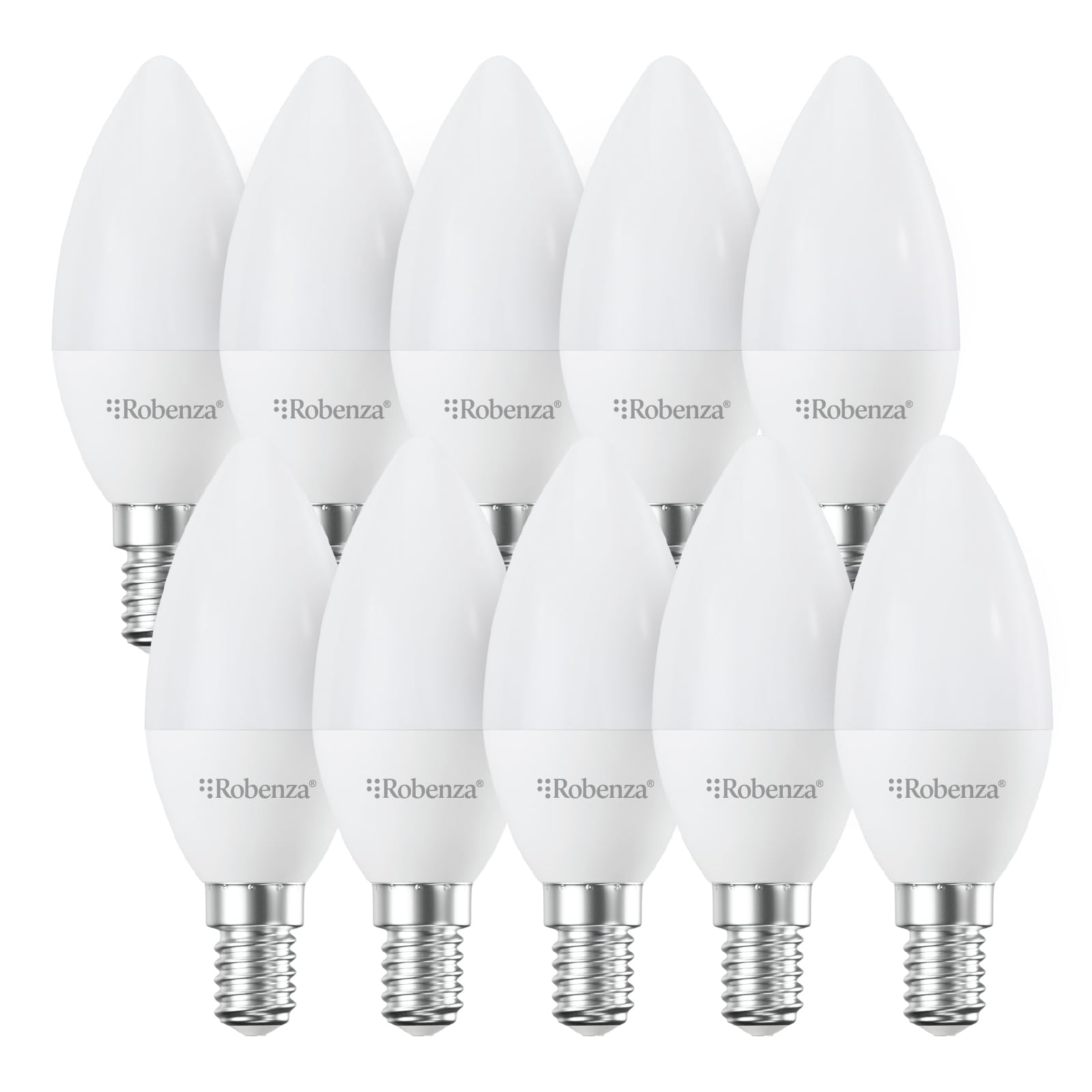 Robenza E14 LED Candle Light Bulb, 6.5W (50W Equivalent), 600LM Warm White 3000K, Small Edison Screw SES, Non-Dimmable Energy Saving LED Candle Bulb, Long Life Chandelier Ceiling Light - Pack of 10