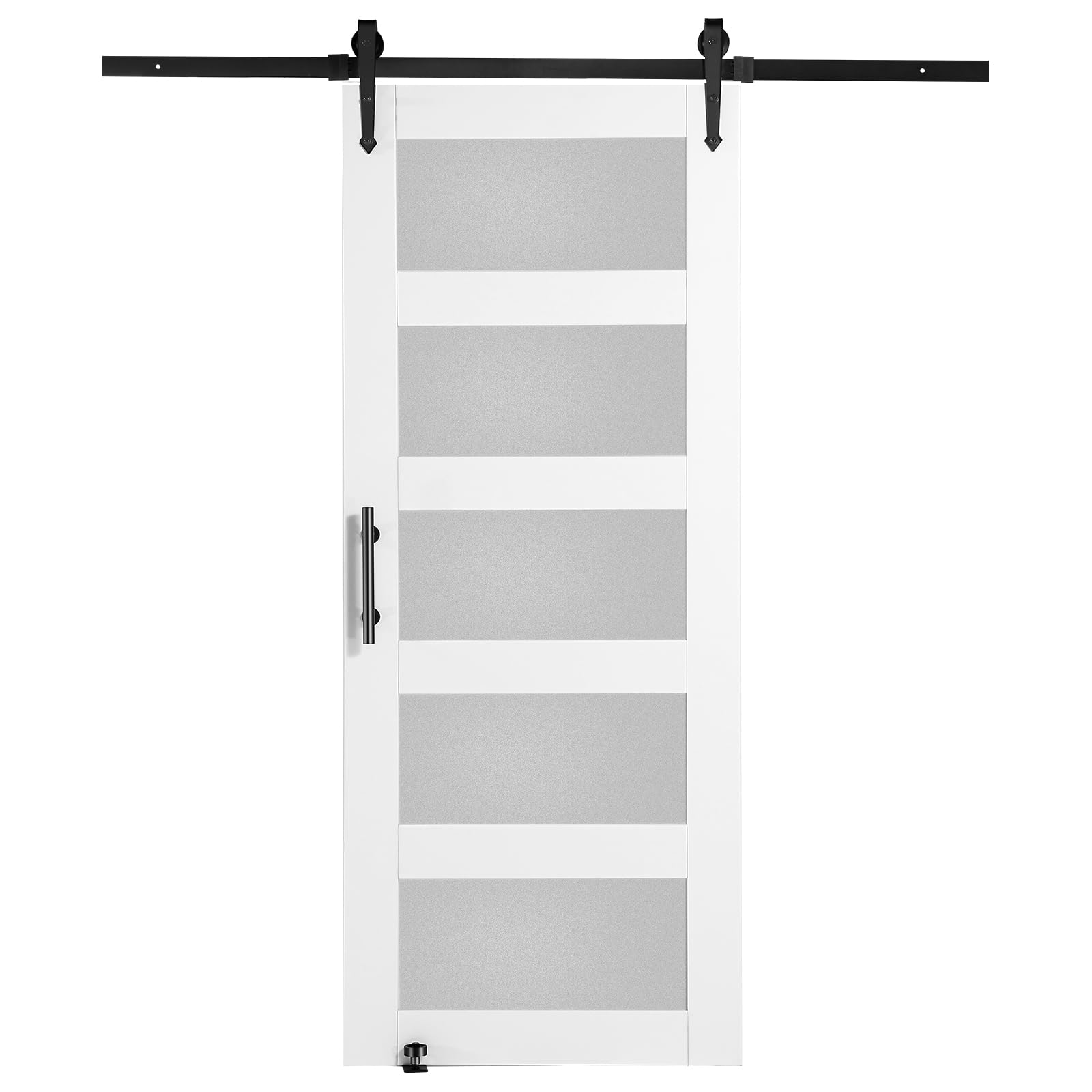 VEVOR Kit de Herrajes y Puerta de Granero Puerta Corrediza de Vidrio de 762 x 2134 mm Puerta de Granero con Guía de Piso 8 en 1, Manija de Puerta, Paneles de Madera de Abeto y Vidrio Esmerilado