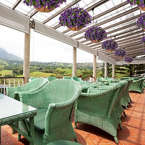 Ammyoo Artificial Hanging Flowers In Basket, Artificial Petunias Flower Arrangement,12 Inch Coconut Lining Basket With Morning Glories Fake Plants For Patio Garden Porch Deck Decoration(Purple) #TOP2
