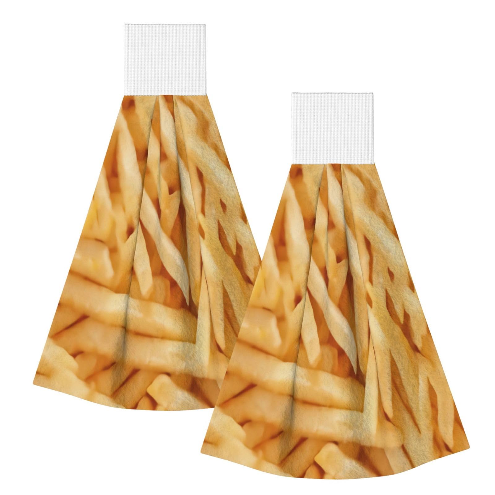 DOPKLNA French Fries, 2 Pcs Hanging Coral Fiber Hand Towels for Bathroom, Absorbent Kitchen Towels