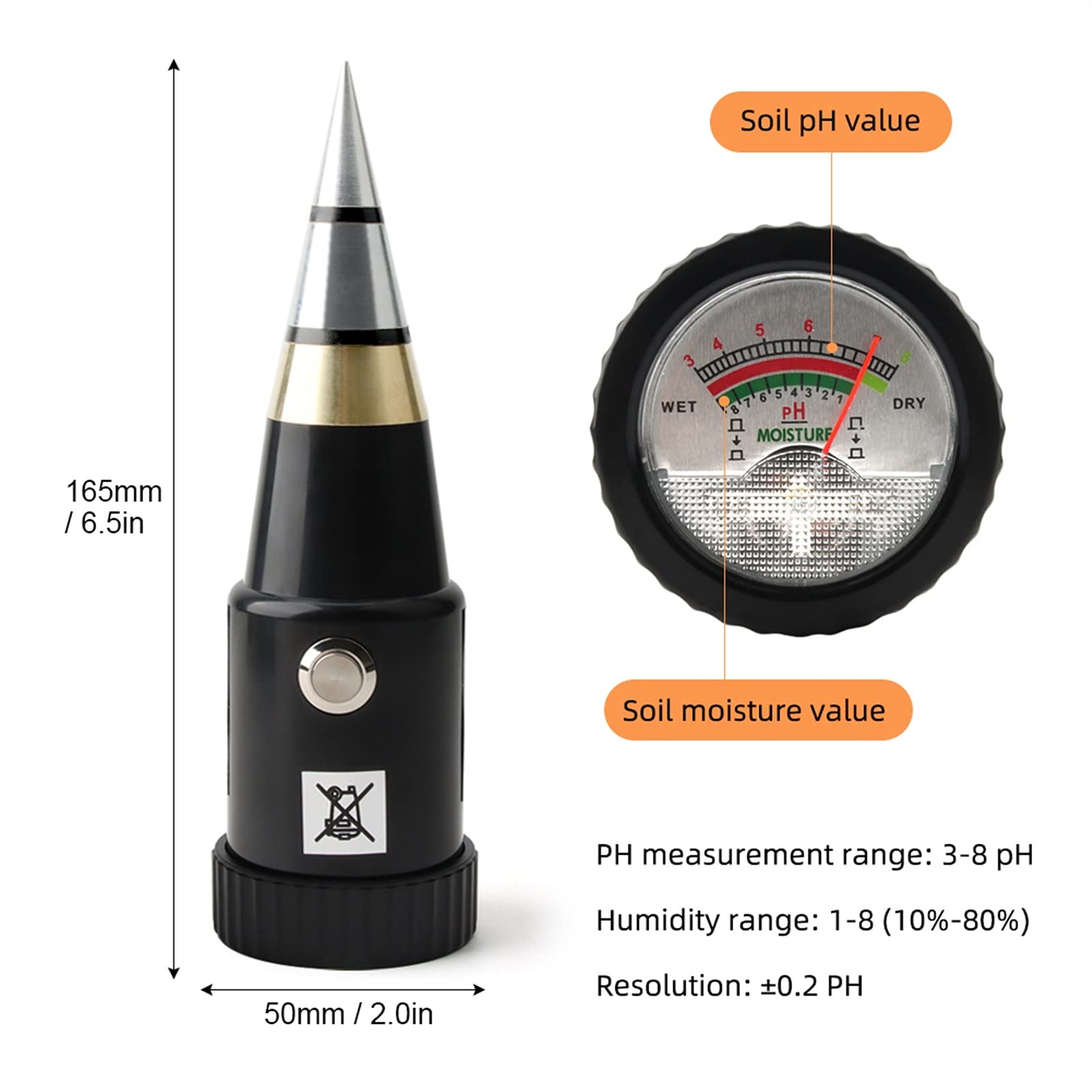 Medidor De Humedad, Medidor De Ph Y Humedad del Suelo, Medidor De Ph del Suelo con Junta Impermeable, Medidor De Humedad del Suelo para Jardín, Medición De Precisión.