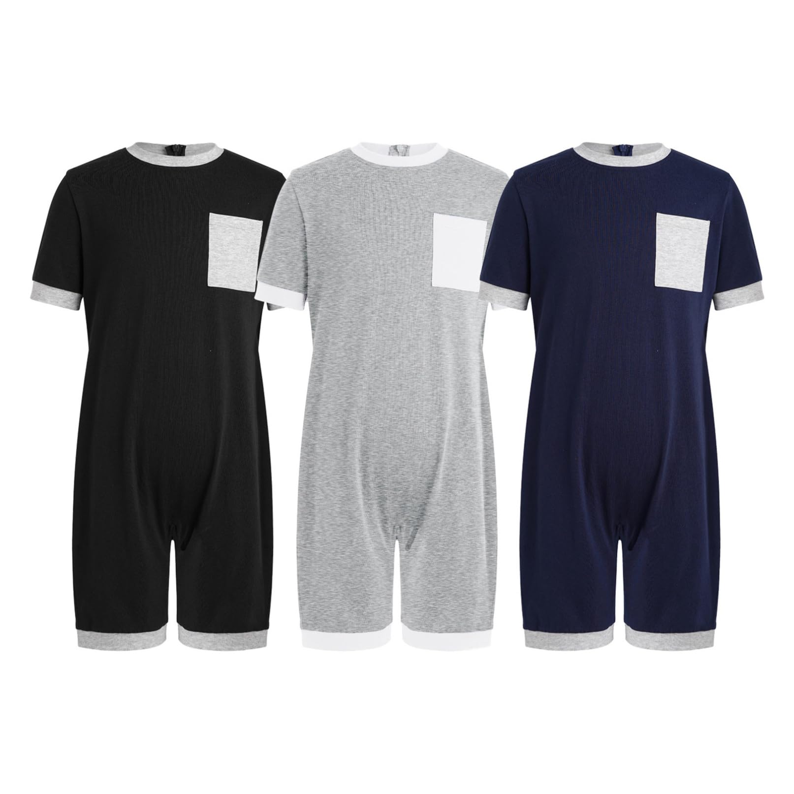 TiaoBug Set di Tre Pezzi Tutine Bambini e Ragazzi Abbigliamento Adattivo per Esigenze Speciali Jumpsuit Manica Corta Bodysuit Pagliaccetto Romper Palysuit Sportswear