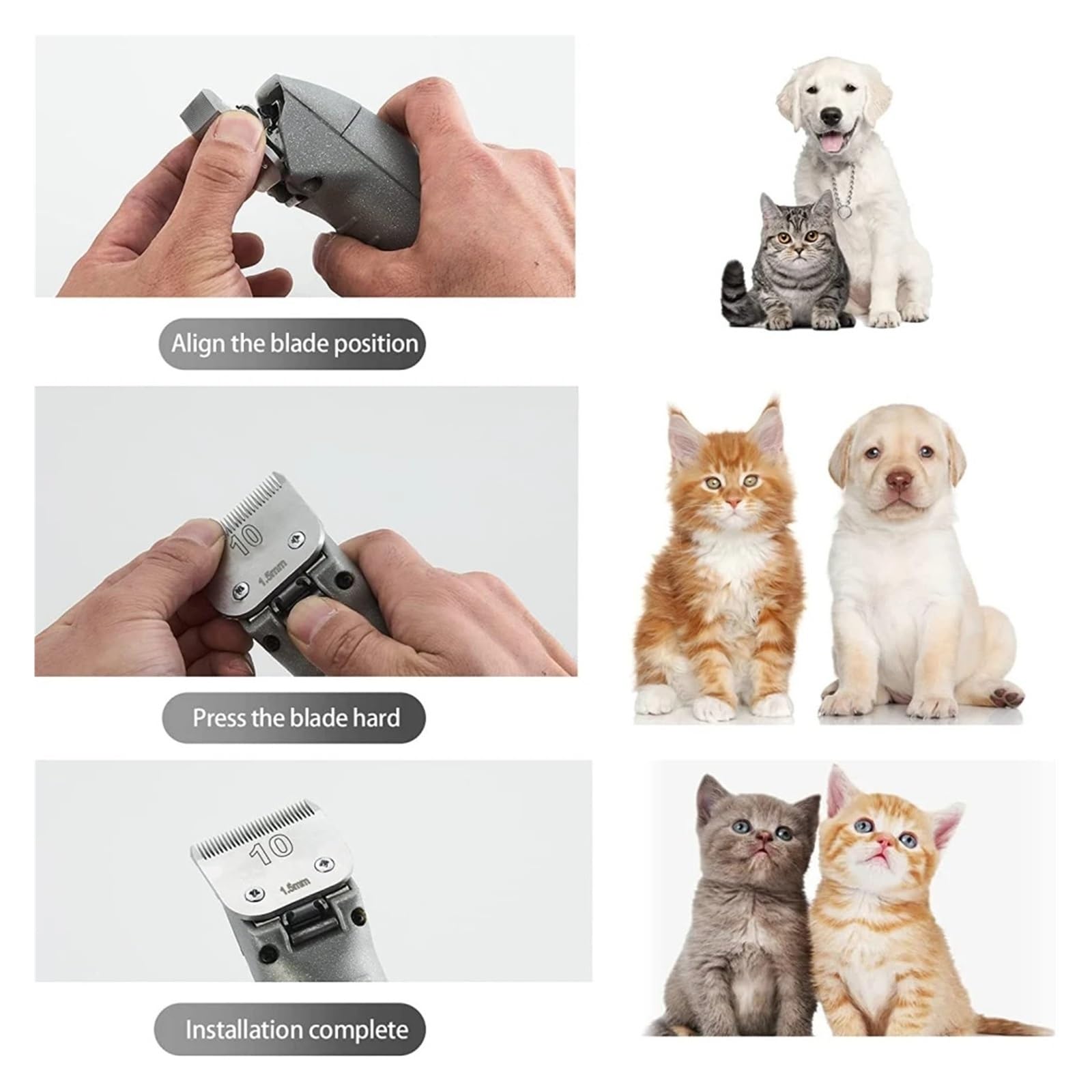 Lame De Tondeuse Amovible A5 For Animaux De Compagnie – Tête De Rechange En Acier Au Carbone Compatible Avec Les Tondeuses Andis, Oster, Wahl KM, Laube, Heiniger Et Thrive(50-0.2mm)