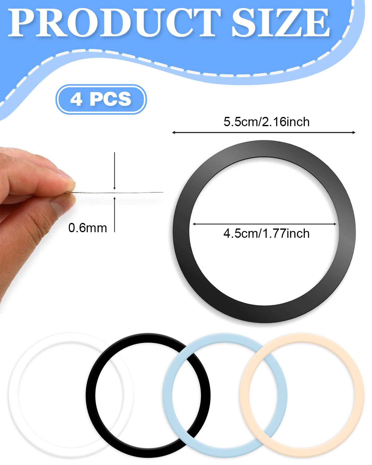 GRETY 4 Pezzi Adesivo Universale ad Anello in Metallo per Magnete ad Anello MagSafe, Compatibile con Caricabatterie Wireless per iPhone 17/16/15, Samsung, Android