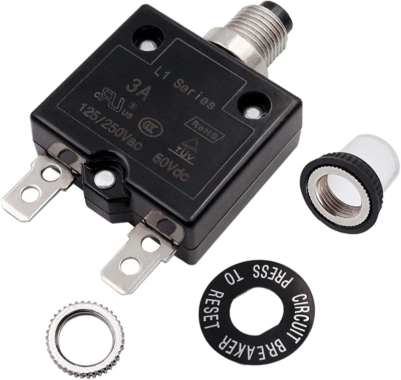 smseace 3Amp Electric Button Breaker 125/250VAC,Thermal Overload Protector L1 Series with Manual Reset, Waterproof Button Cap L1-3A