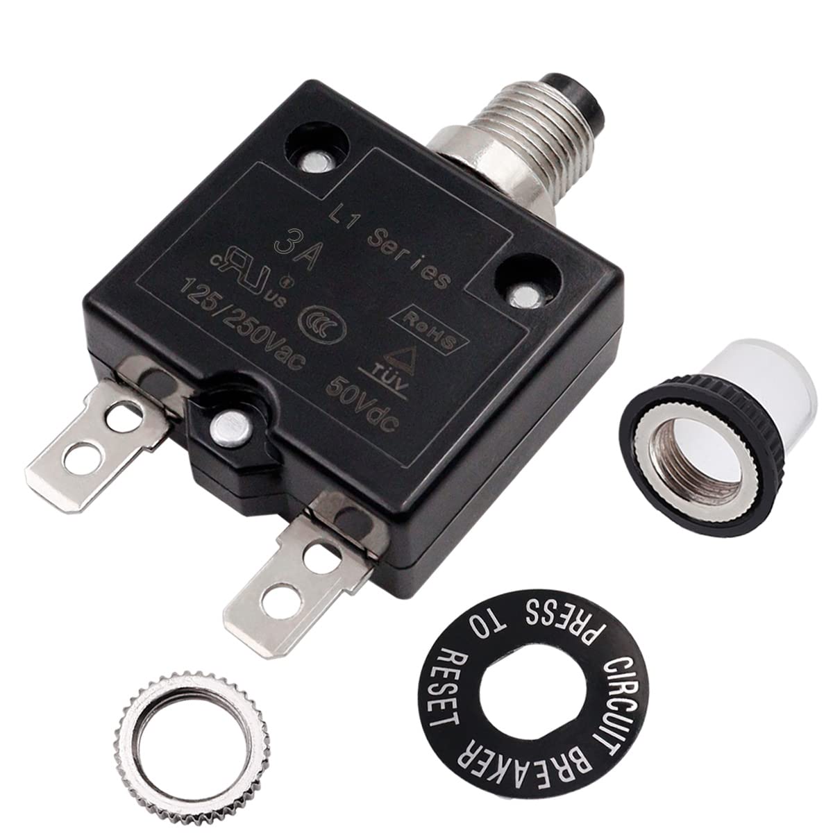 smseace 3Amp Electric Button Breaker 125/250VAC,Thermal Overload Protector L1 Series with Manual Reset, Waterproof Button Cap L1-3A: Tools & Home Improvement