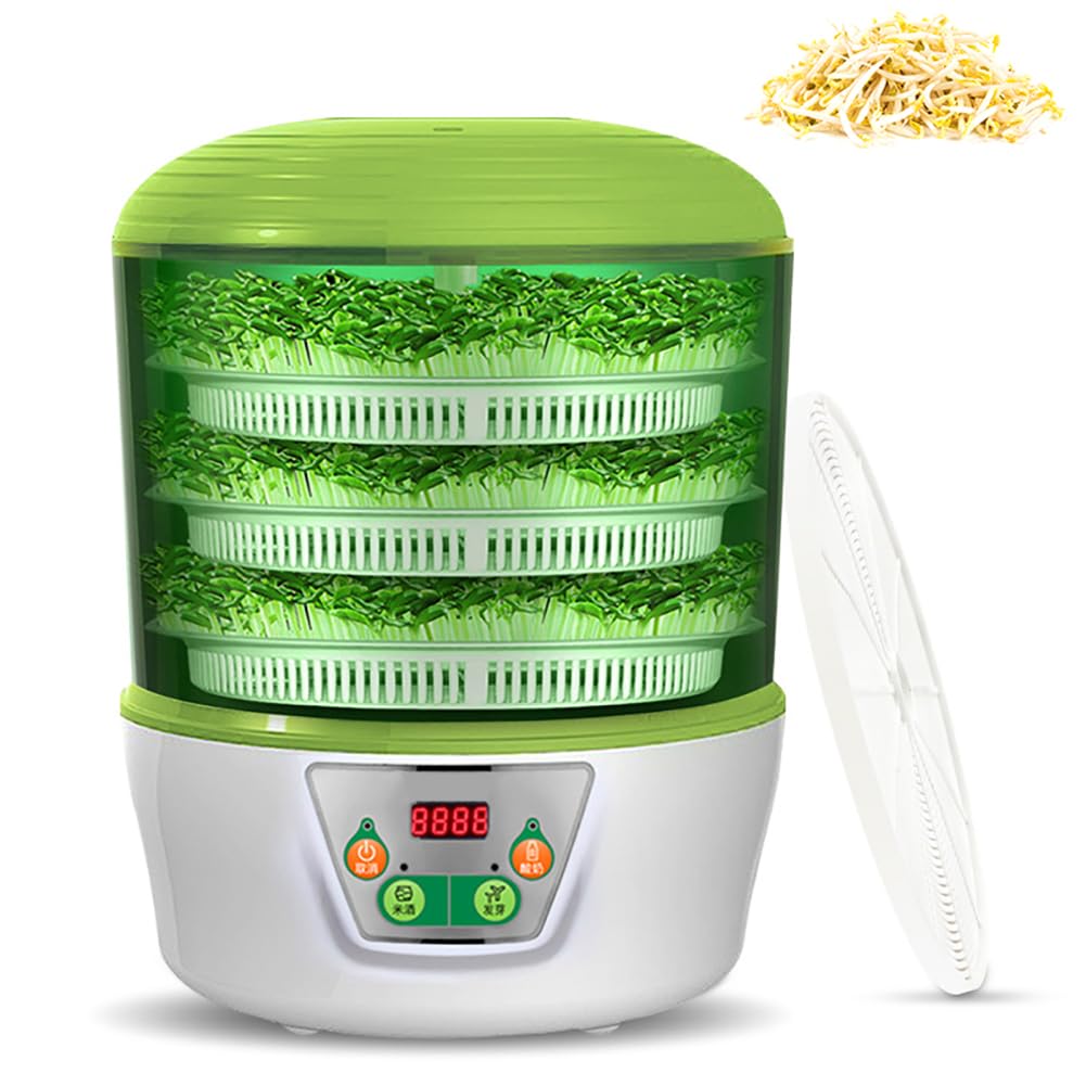 FLEAGEElectric Bean Sprout Machine, 3 Layers Intelligent Seed Germination Kit, Bean Sprout Machine Electric Seed Sprouting Seedling Tools, Large Thermostat Green Seeds Growing
