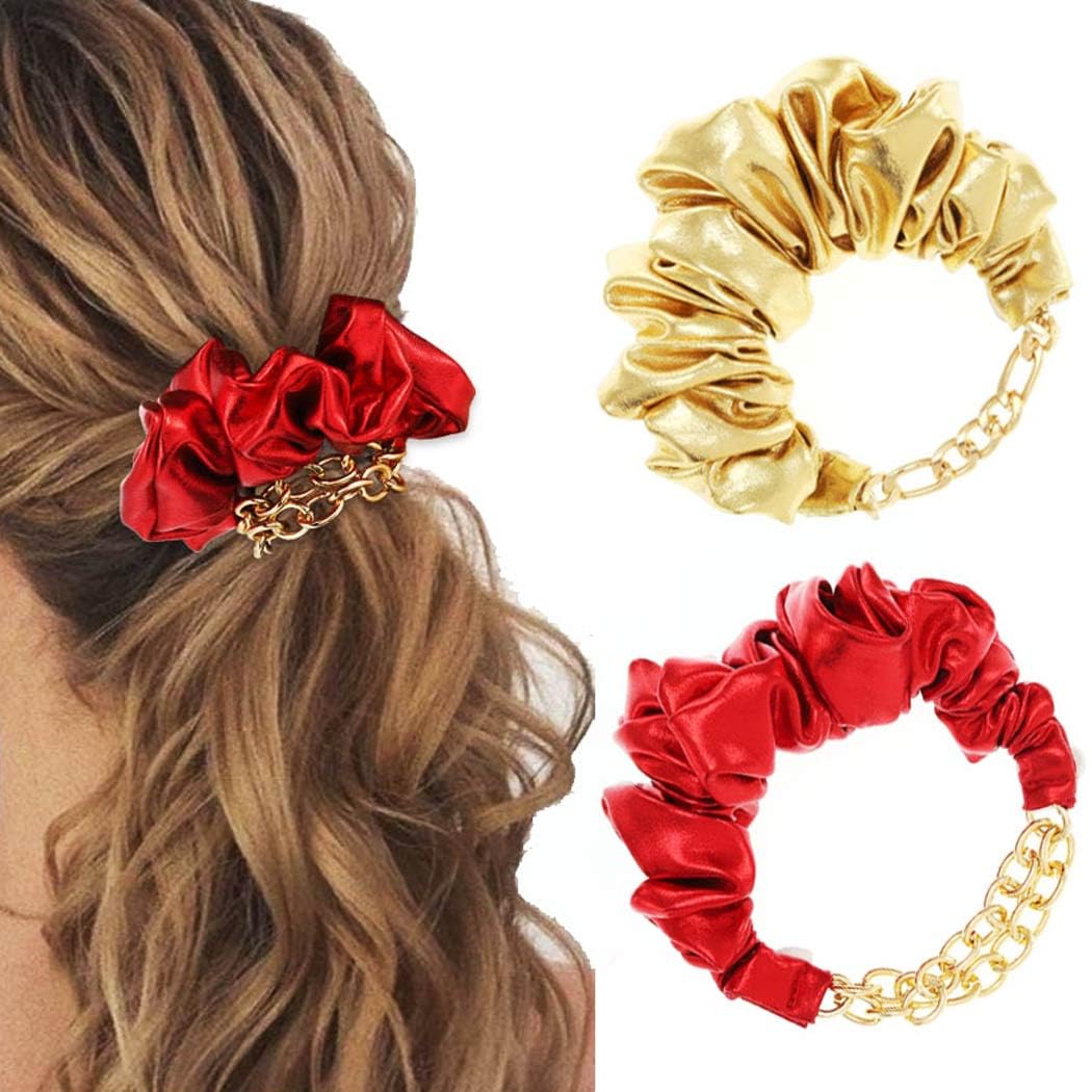 Amazon.com : CAKURE Bracelet Hair Ties Gold Red Scrunchies  display picture 3