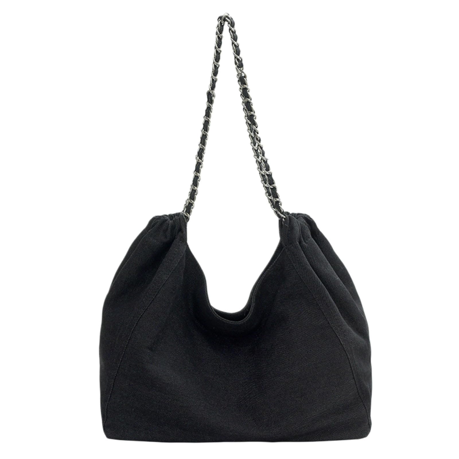 Borsa Donna in Denim di Grande capacità da Donna, A Tracolla Leggera per Studenti Universitari, Catena-Nero