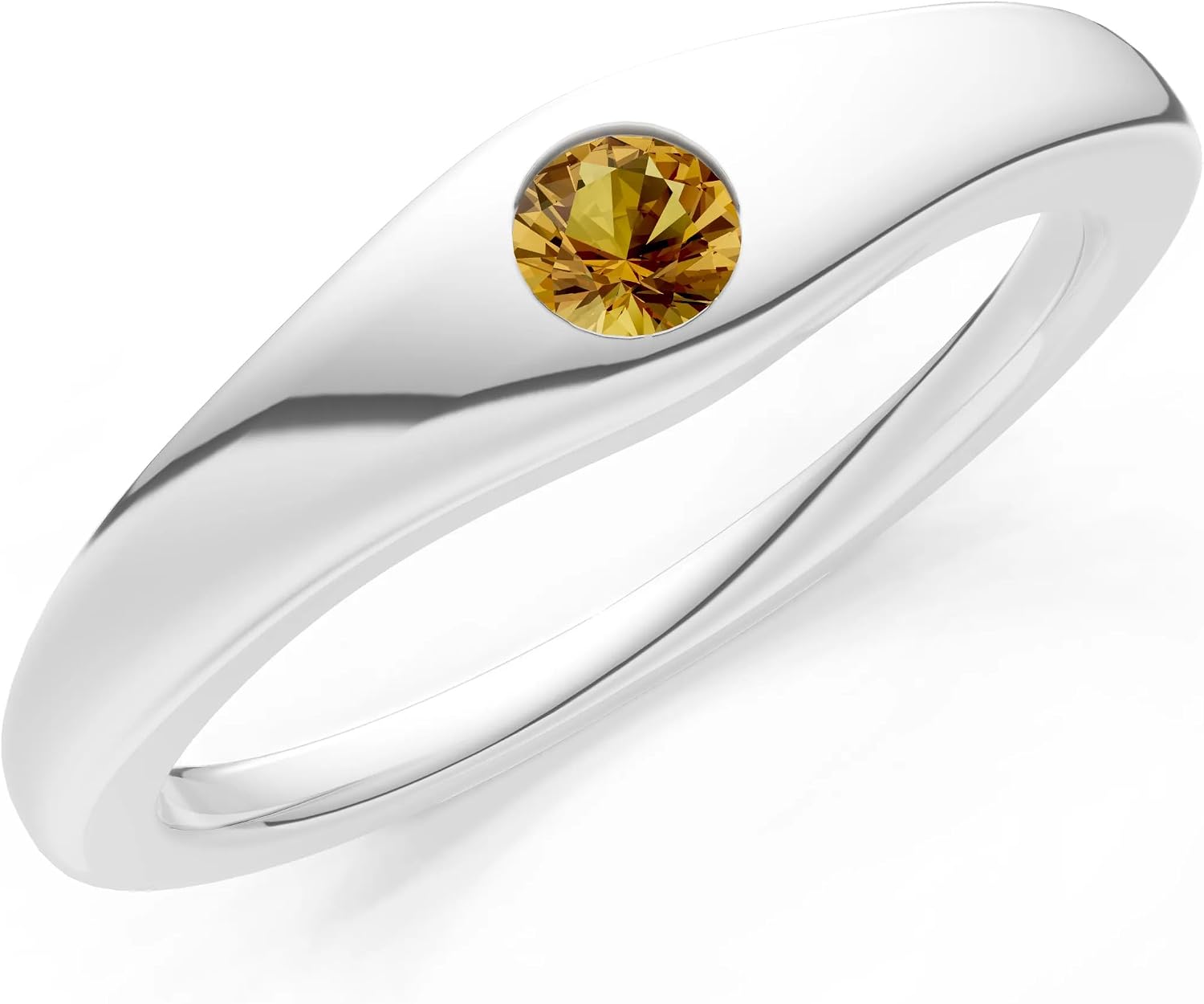PEORA Round Cut Citrine Dome Band Available in Solid 10K, 14K or 18K Ring – White, Yellow or Rose Gold
