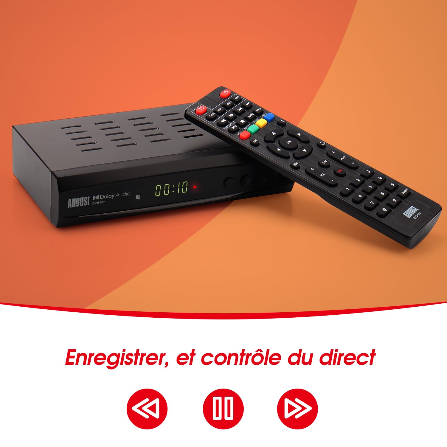 August DVB482 Décodeur Enregistreur TNT HD HDMI Full HD 1080p 2 chaînes simultanées