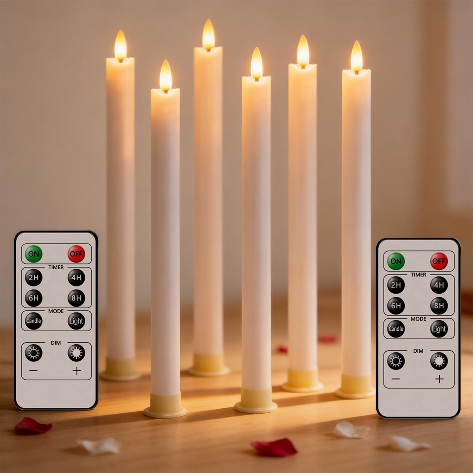 RosMank 6er Set LED-Kerzen, mit 10-Tasten-Fernbedienung, Flammenlos, aus Echtem Wachs, Dekoration für Weihnachten, Geburtstag, Hochzeit und Party (Weiß)
