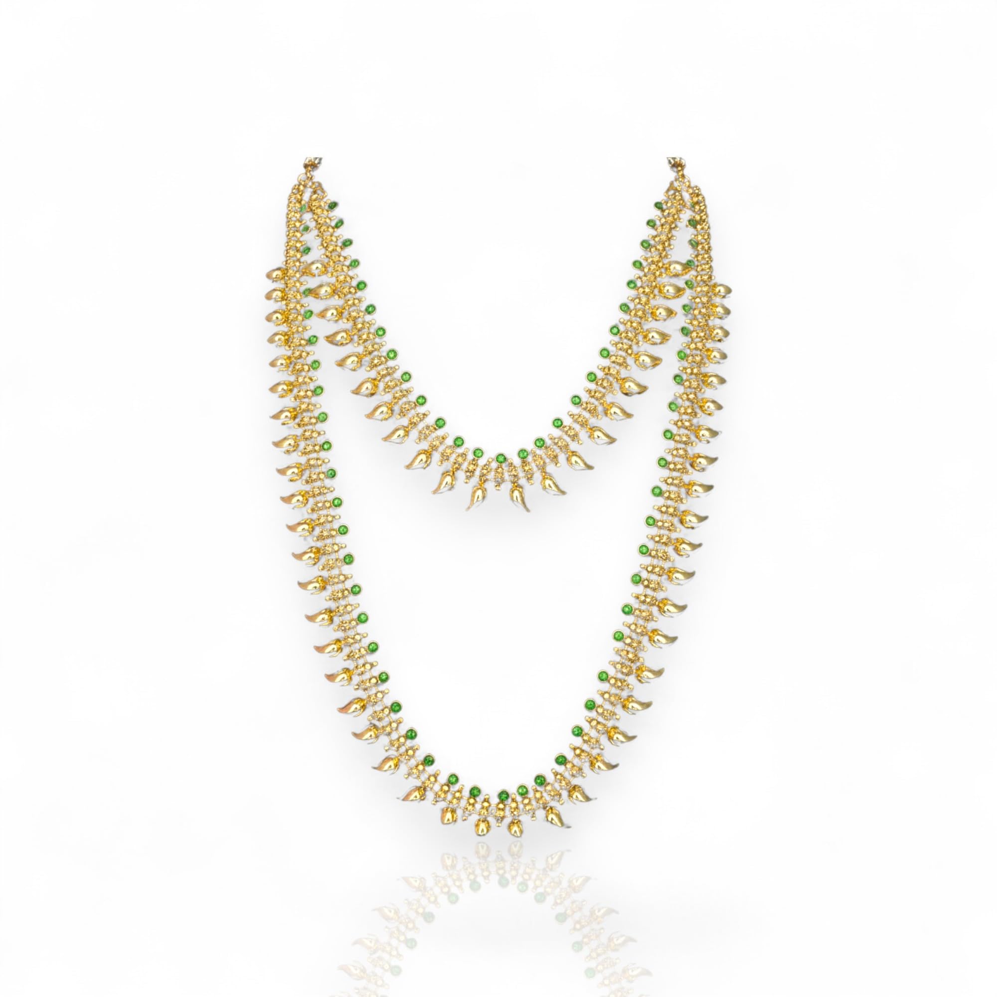 Mango Style Necklace attached Adjustable Back Chain | Great for Special Gatherings | (Green, Combo Short & Long Necklace)